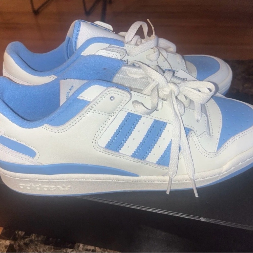Adidas Cloud White and Sky Blue Trainers